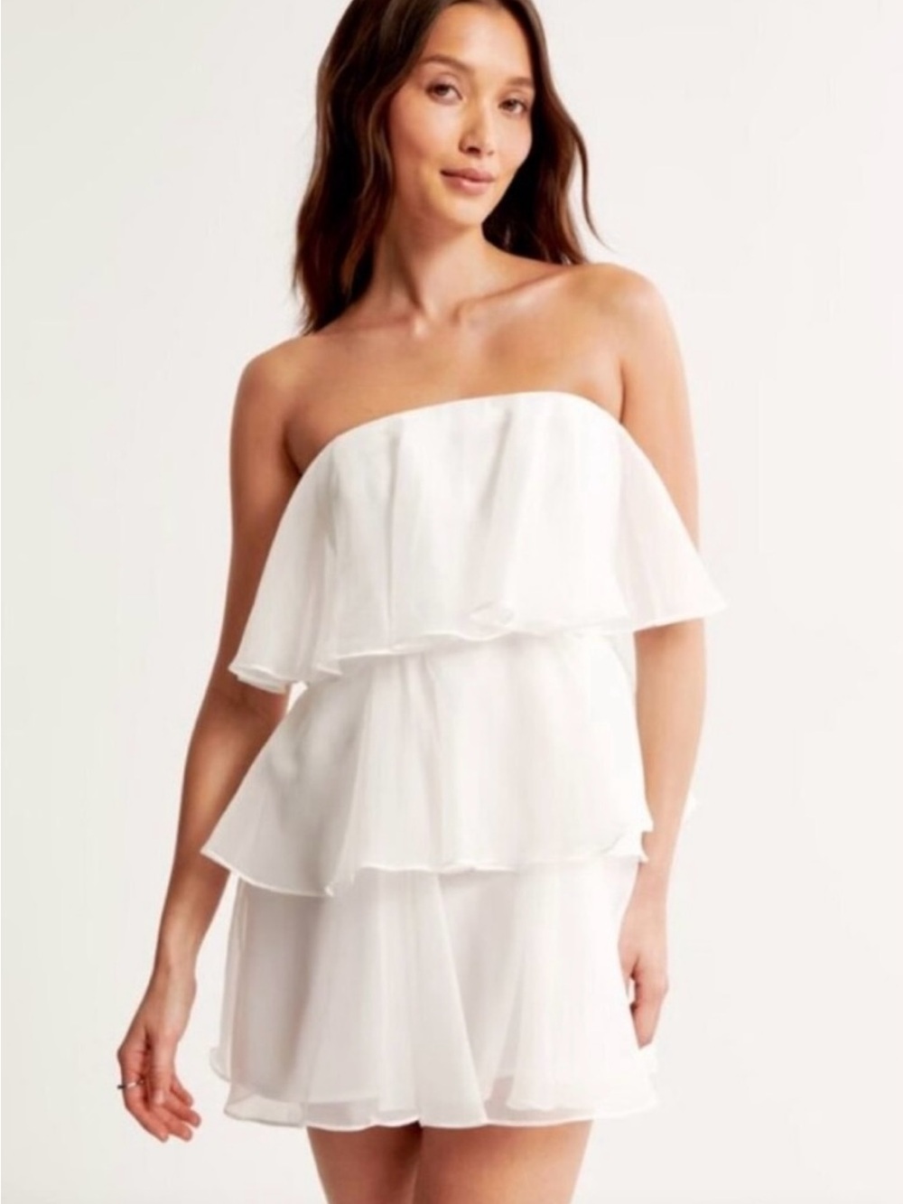 Abercrombie & Fitch Organza White Tiered Mini Dress